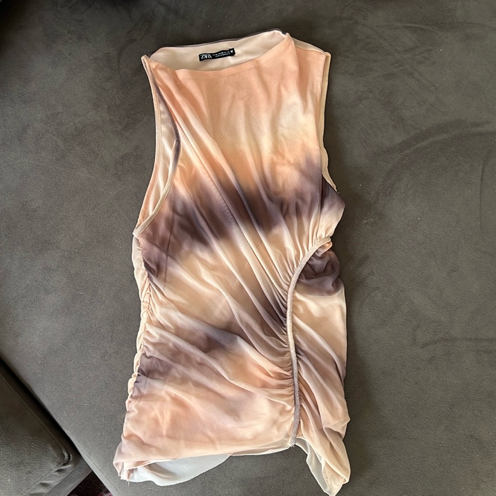 Printed tulle top